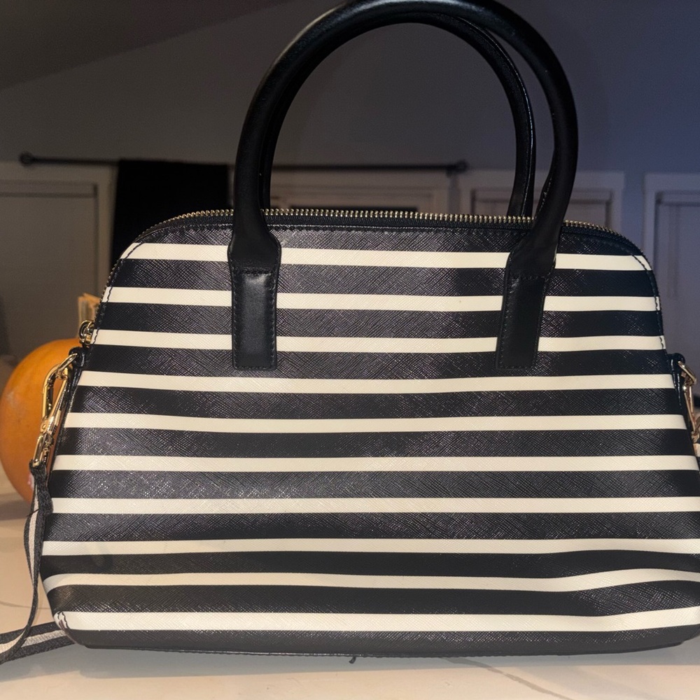 Kate Spade black and White Striped Handbag - Picture 2 of 7
